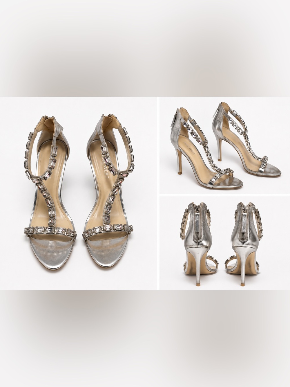 Silver rhinestone heels